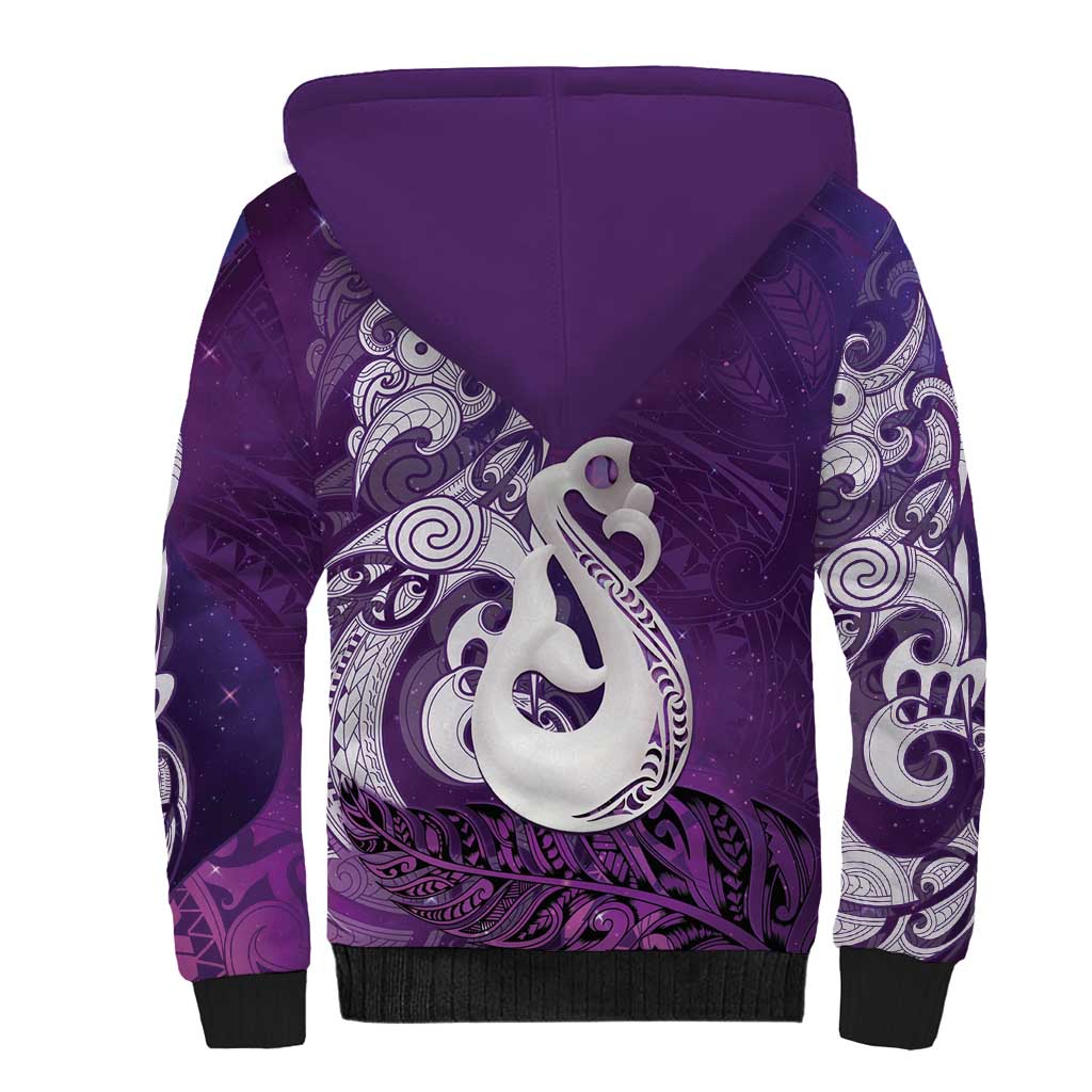 New Zealand Matariki Sherpa Hoodie Maori Manaia Galaxy Silver Fern Purple Color LT22 - Polynesian Pride