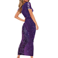 New Zealand Matariki Short Sleeve Bodycon Dress Maori Manaia Galaxy Silver Fern Purple Color LT22 - Polynesian Pride