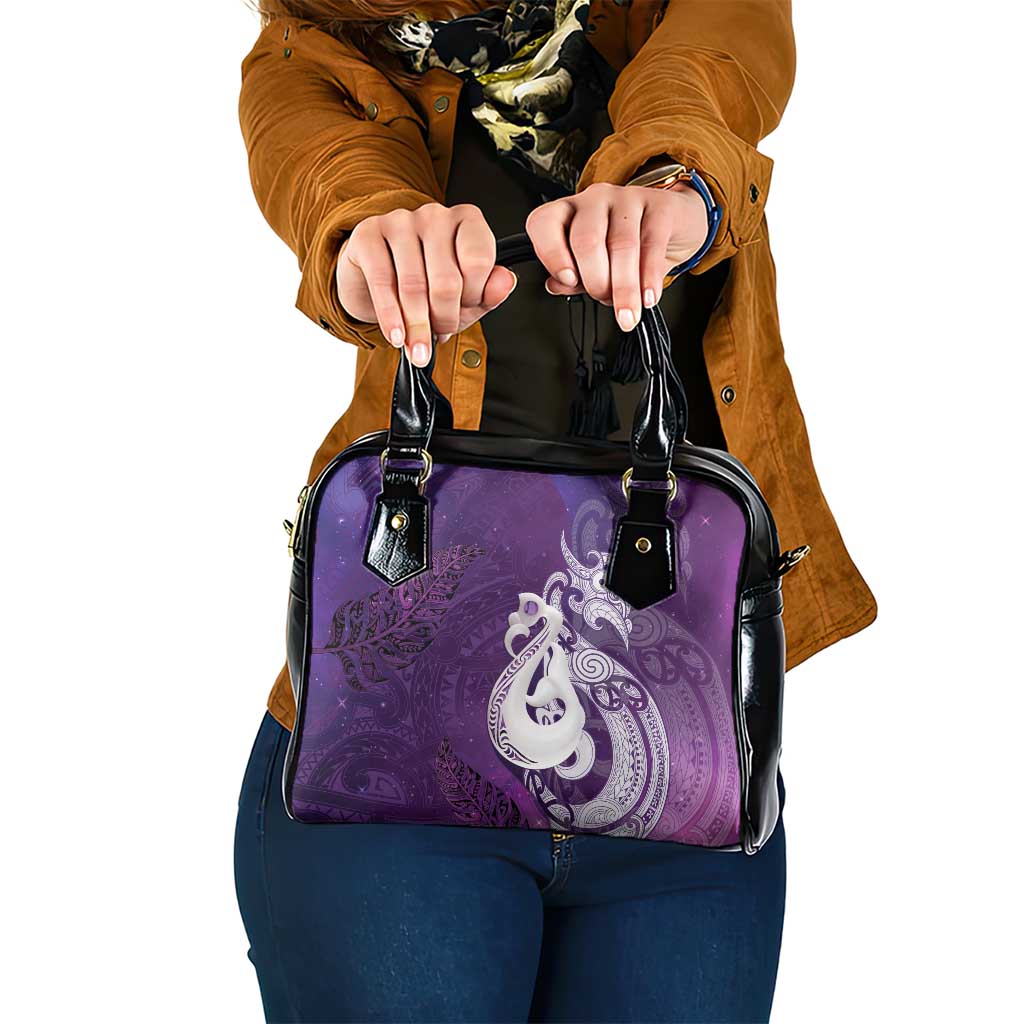 New Zealand Matariki Shoulder Handbag Maori Manaia Galaxy Silver Fern Purple Color LT22 One Size Purple - Polynesian Pride