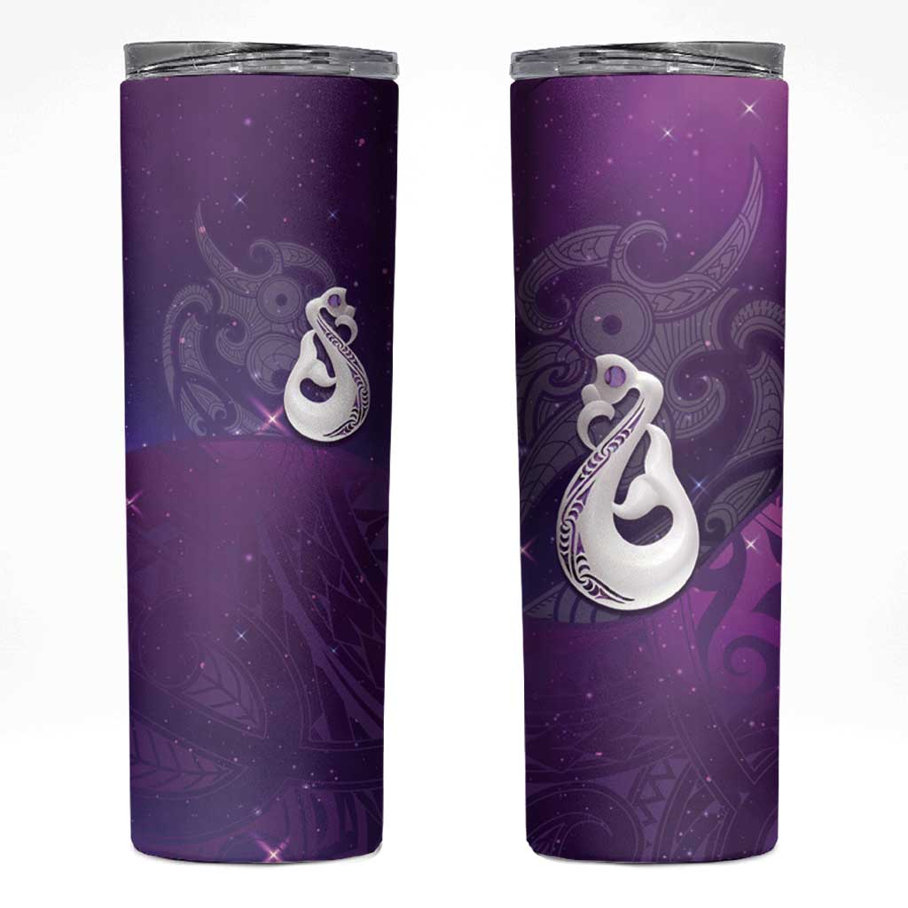New Zealand Matariki Skinny Tumbler Maori Manaia Galaxy Silver Fern Purple Color LT22 Purple - Polynesian Pride