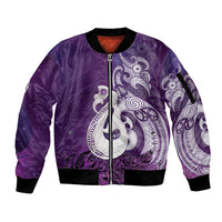 New Zealand Matariki Sleeve Zip Bomber Jacket Maori Manaia Galaxy Silver Fern Purple Color LT22 Unisex Purple - Polynesian Pride