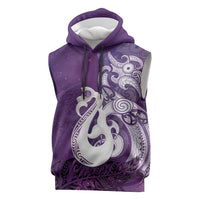 New Zealand Matariki Sleeveless Hoodie Maori Manaia Galaxy Silver Fern Purple Color LT22 Purple - Polynesian Pride