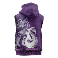 New Zealand Matariki Sleeveless Hoodie Maori Manaia Galaxy Silver Fern Purple Color LT22 - Polynesian Pride