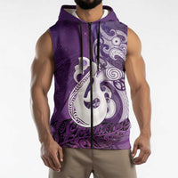 New Zealand Matariki Sleeveless Zip Hoodie Maori Manaia Galaxy Silver Fern Purple Color LT22 - Polynesian Pride