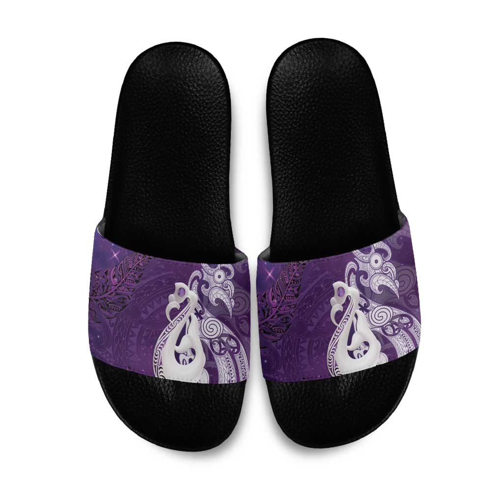 New Zealand Matariki Slide Sandals Maori Manaia Galaxy Silver Fern Purple Color LT22 Purple - Polynesian Pride