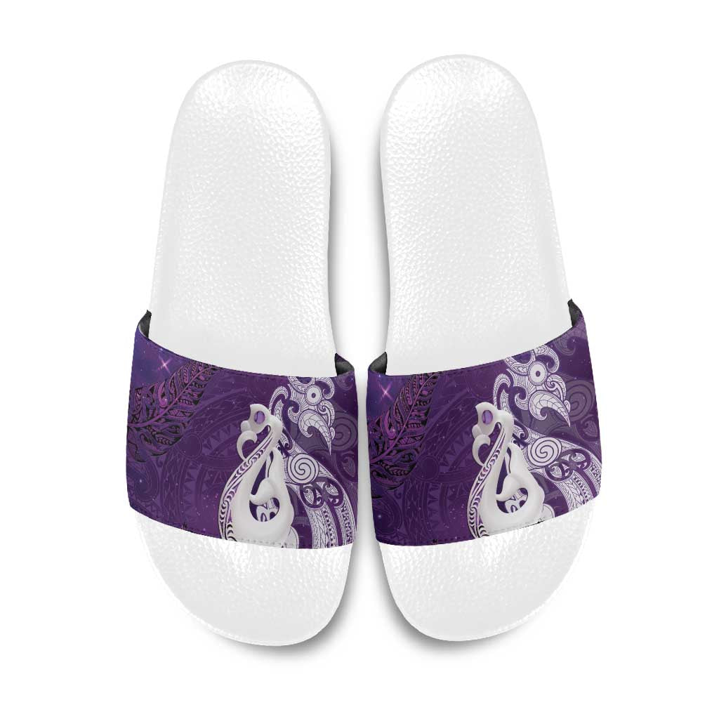 New Zealand Matariki Slide Sandals Maori Manaia Galaxy Silver Fern Purple Color LT22 Purple - Polynesian Pride