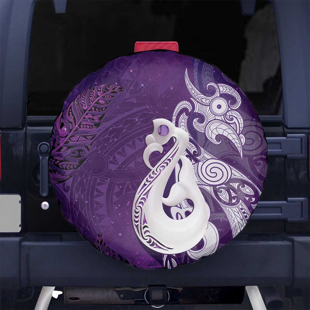 New Zealand Matariki Spare Tire Cover Maori Manaia Galaxy Silver Fern Purple Color