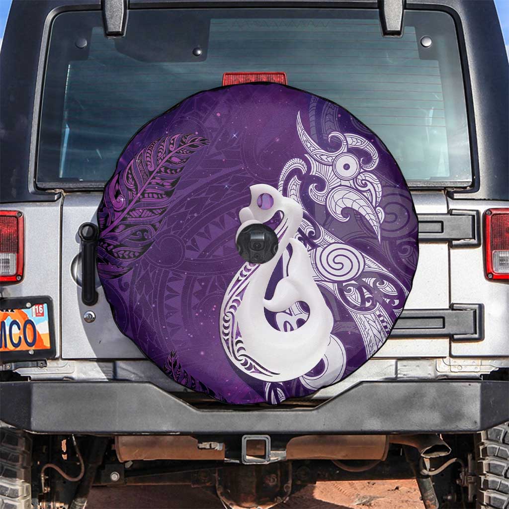New Zealand Matariki Spare Tire Cover Maori Manaia Galaxy Silver Fern Purple Color