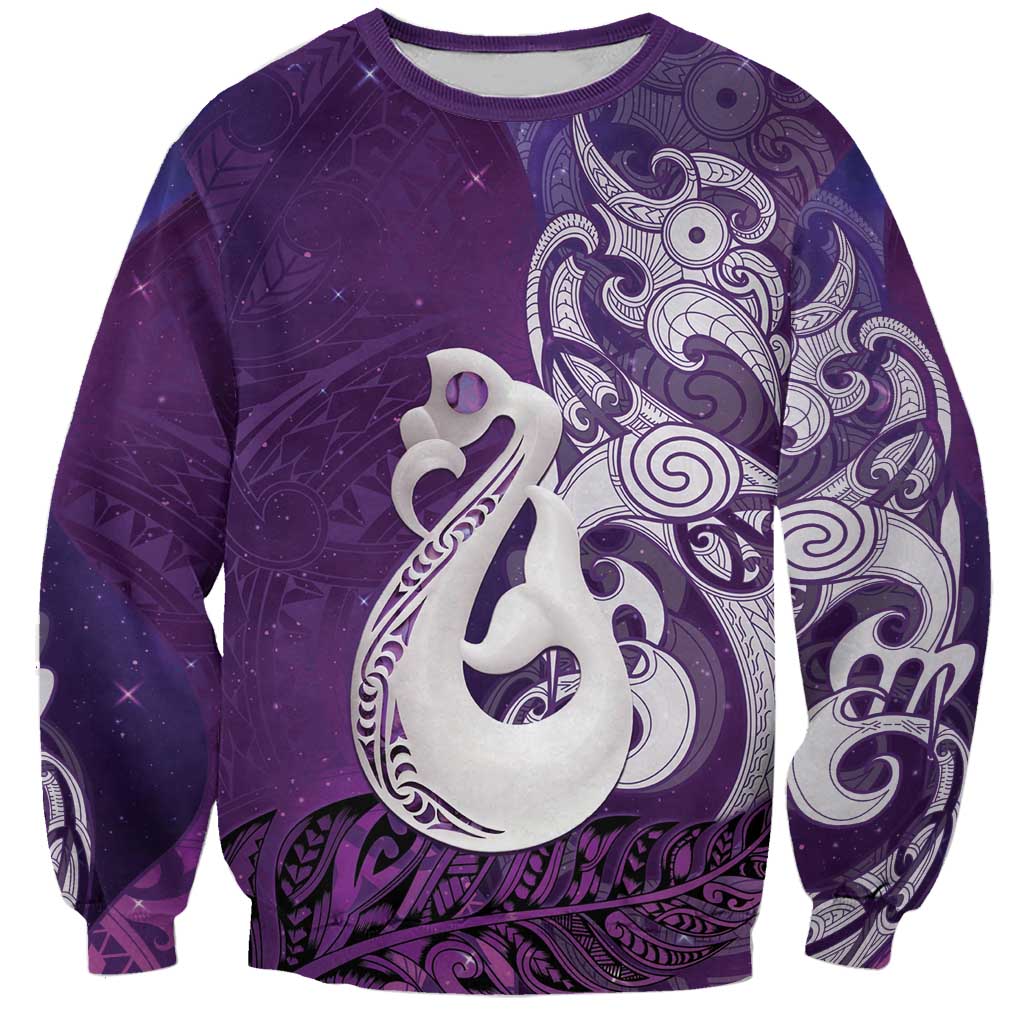 New Zealand Matariki Sweatshirt Maori Manaia Galaxy Silver Fern Purple Color LT22 Unisex Purple - Polynesian Pride