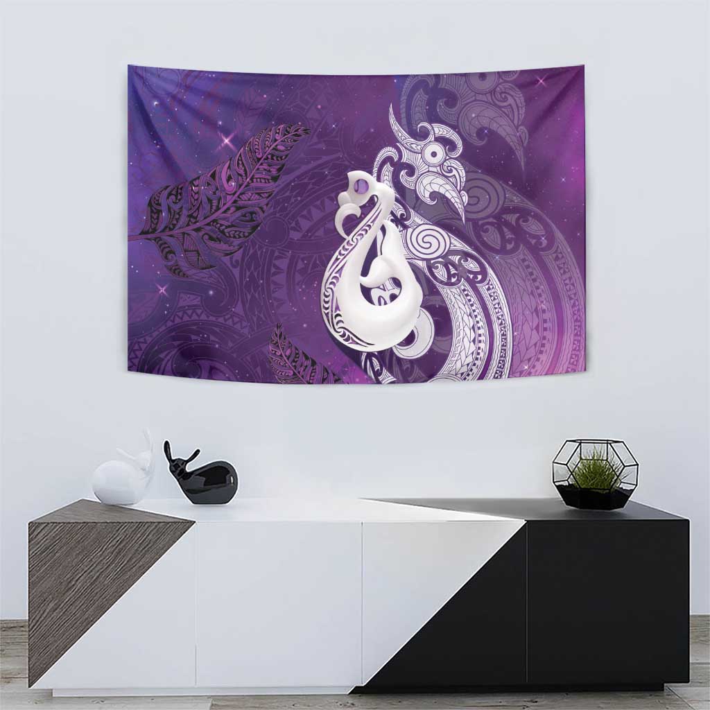 New Zealand Matariki Tapestry Maori Manaia Galaxy Silver Fern Purple Color LT22 - Polynesian Pride