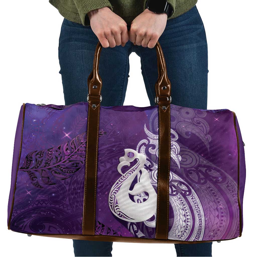 New Zealand Matariki Travel Bag Maori Manaia Galaxy Silver Fern Purple Color