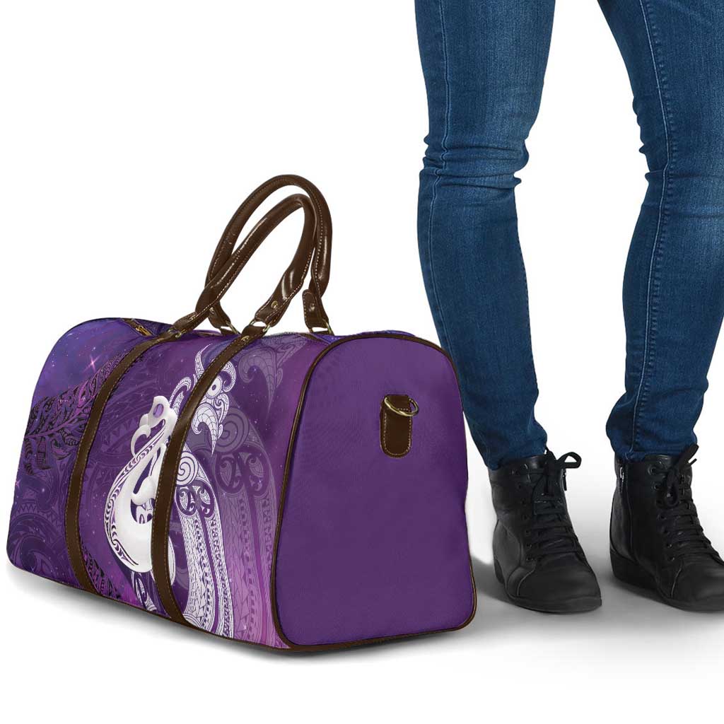 New Zealand Matariki Travel Bag Maori Manaia Galaxy Silver Fern Purple Color