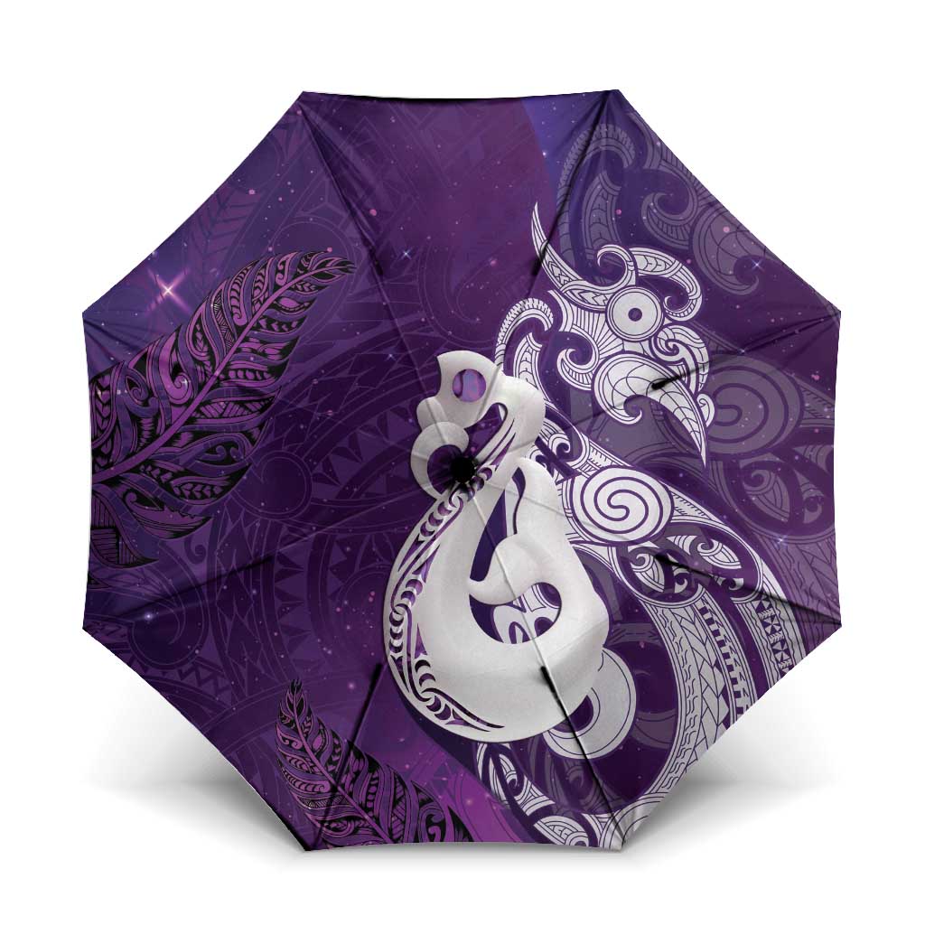New Zealand Matariki Umbrella Maori Manaia Galaxy Silver Fern Purple Color
