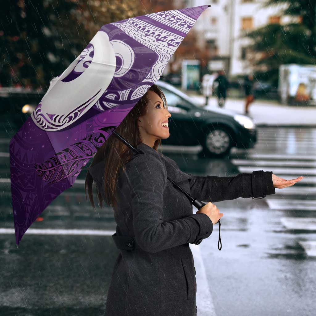 New Zealand Matariki Umbrella Maori Manaia Galaxy Silver Fern Purple Color LT22 - Polynesian Pride