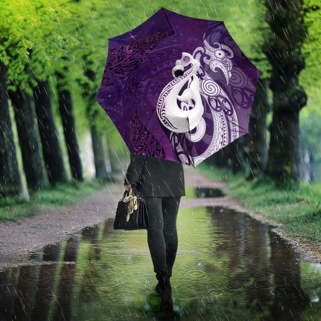 New Zealand Matariki Umbrella Maori Manaia Galaxy Silver Fern Purple Color LT22 - Polynesian Pride