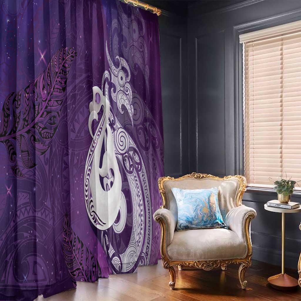 New Zealand Matariki Window Curtain Maori Manaia Galaxy Silver Fern Purple Color LT22 - Polynesian Pride