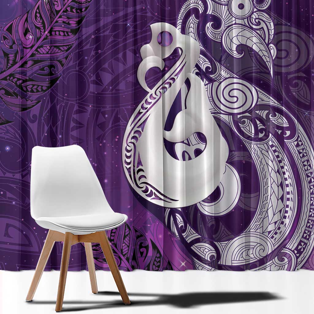 New Zealand Matariki Window Curtain Maori Manaia Galaxy Silver Fern Purple Color LT22 - Polynesian Pride