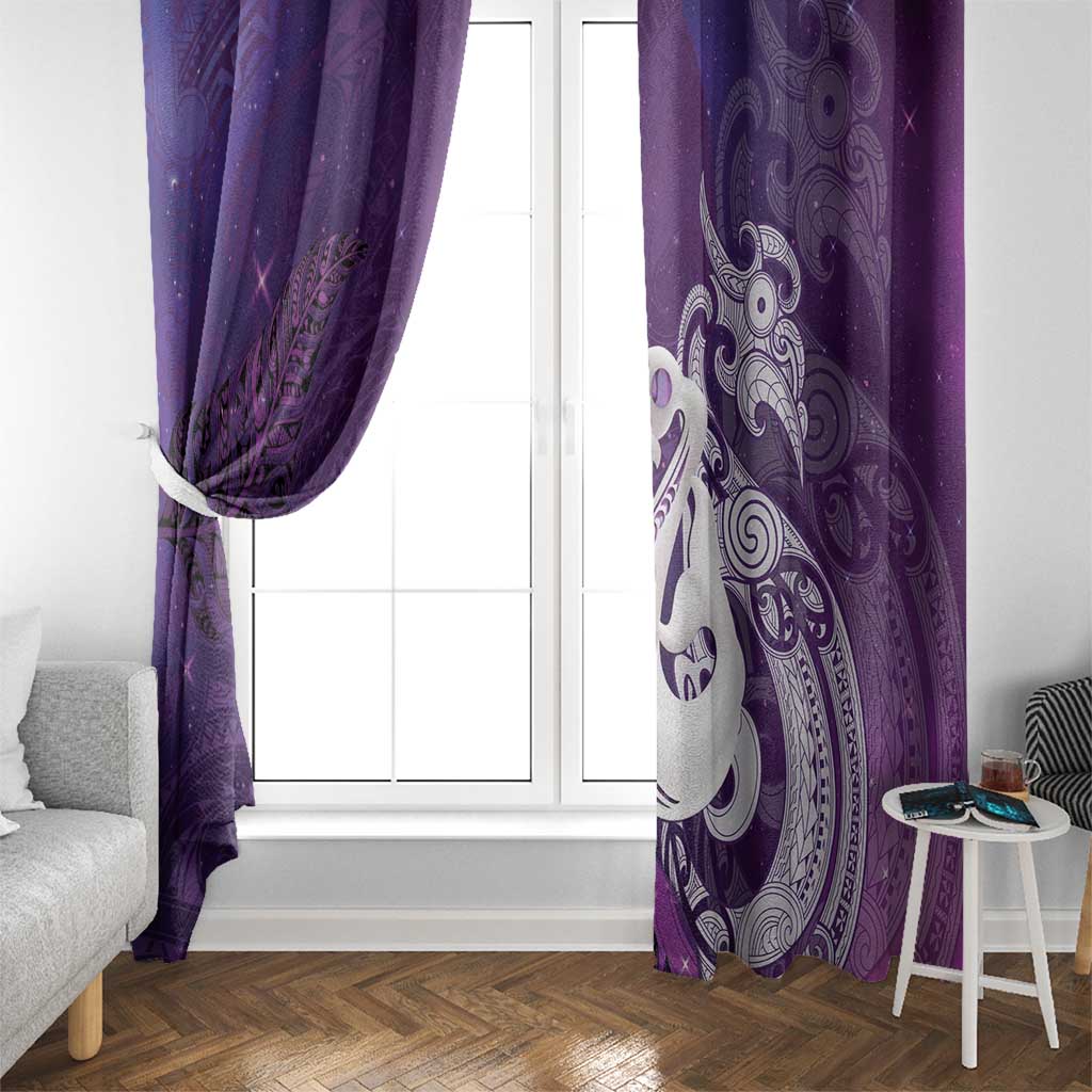 New Zealand Matariki Window Curtain Maori Manaia Galaxy Silver Fern Purple Color LT22 - Polynesian Pride