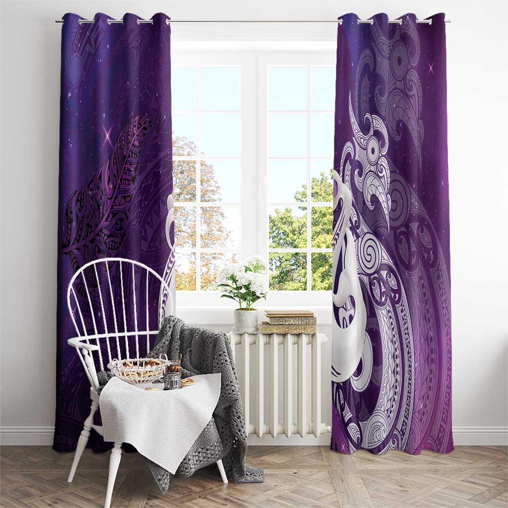 New Zealand Matariki Window Curtain Maori Manaia Galaxy Silver Fern Purple Color LT22 - Polynesian Pride