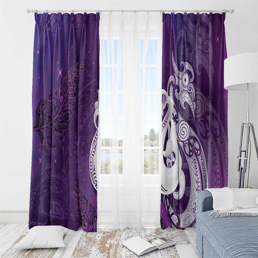 New Zealand Matariki Window Curtain Maori Manaia Galaxy Silver Fern Purple Color LT22 - Polynesian Pride