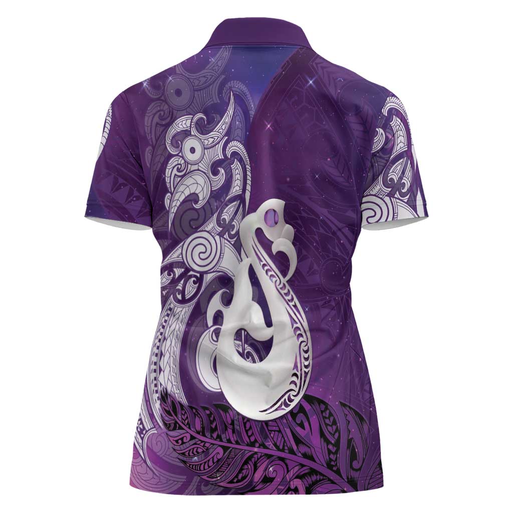 New Zealand Matariki Women Polo Shirt Maori Manaia Galaxy Silver Fern Purple Color LT22 - Polynesian Pride