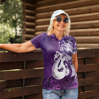 New Zealand Matariki Women Polo Shirt Maori Manaia Galaxy Silver Fern Purple Color LT22 - Polynesian Pride