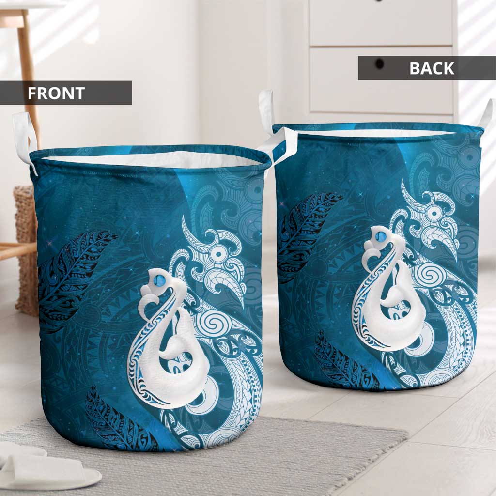 New Zealand Matariki Laundry Basket Maori Manaia Galaxy Silver Fern Blue Color LT22 - Polynesian Pride