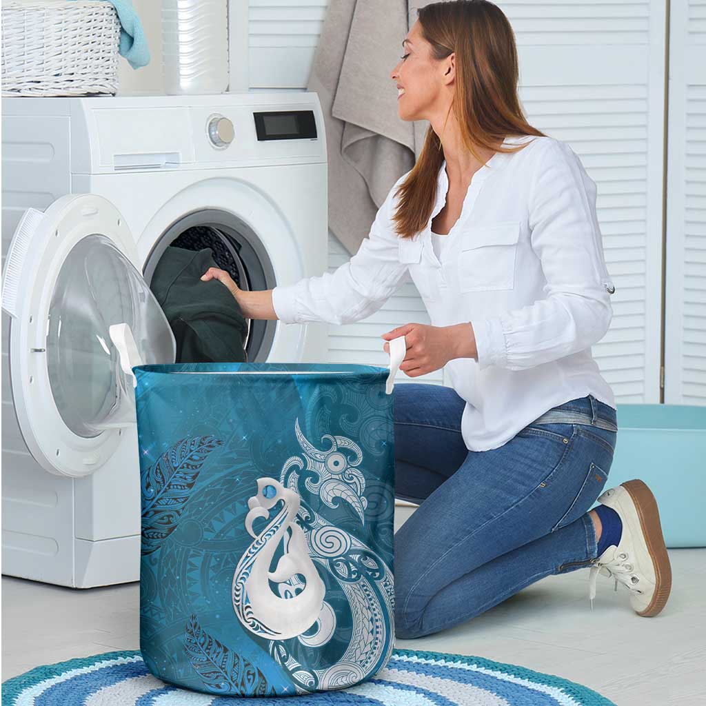 New Zealand Matariki Laundry Basket Maori Manaia Galaxy Silver Fern Blue Color LT22 - Polynesian Pride