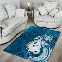 New Zealand Matariki Area Rug Maori Manaia Galaxy Silver Fern Blue Color