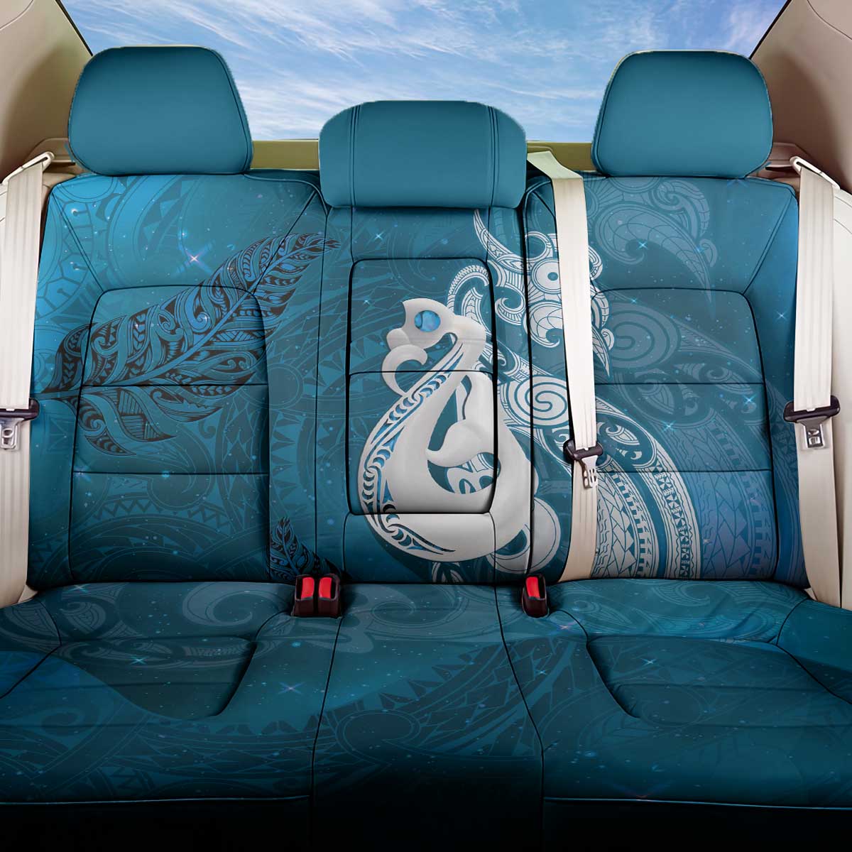 New Zealand Matariki Back Car Seat Cover Maori Manaia Galaxy Silver Fern Blue Color LT22 One Size Blue - Polynesian Pride
