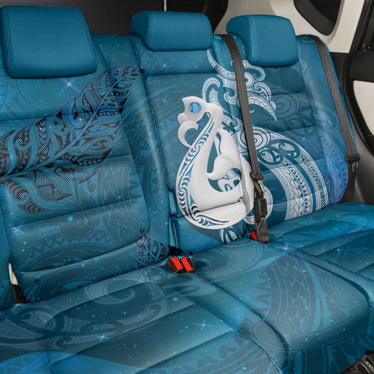 New Zealand Matariki Back Car Seat Cover Maori Manaia Galaxy Silver Fern Blue Color LT22 - Polynesian Pride