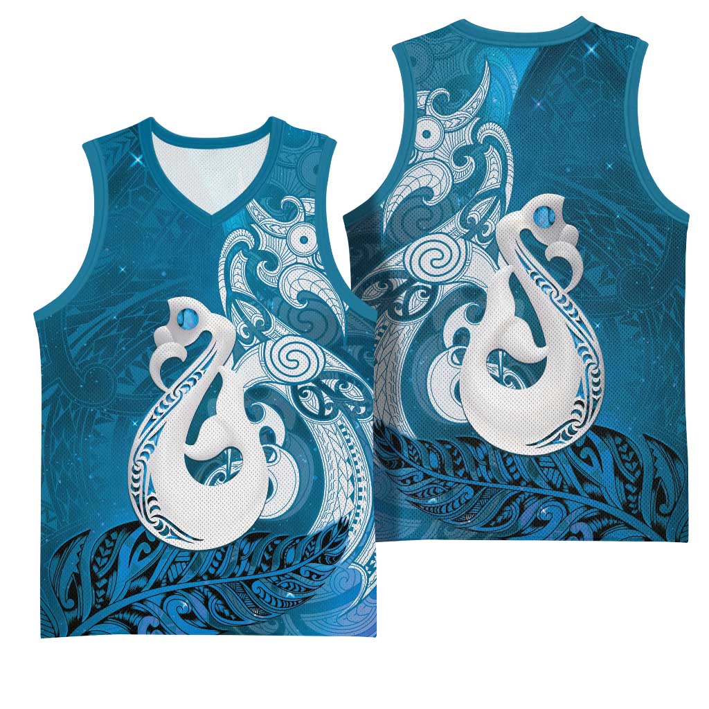 New Zealand Matariki Basketball Jersey Maori Manaia Galaxy Silver Fern Blue Color LT22 - Polynesian Pride