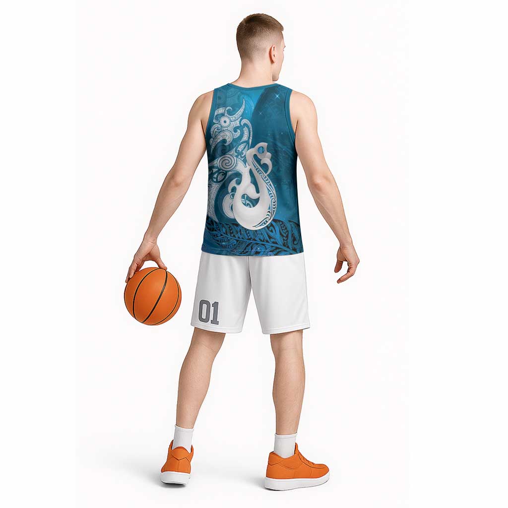 New Zealand Matariki Basketball Jersey Maori Manaia Galaxy Silver Fern Blue Color LT22 - Polynesian Pride