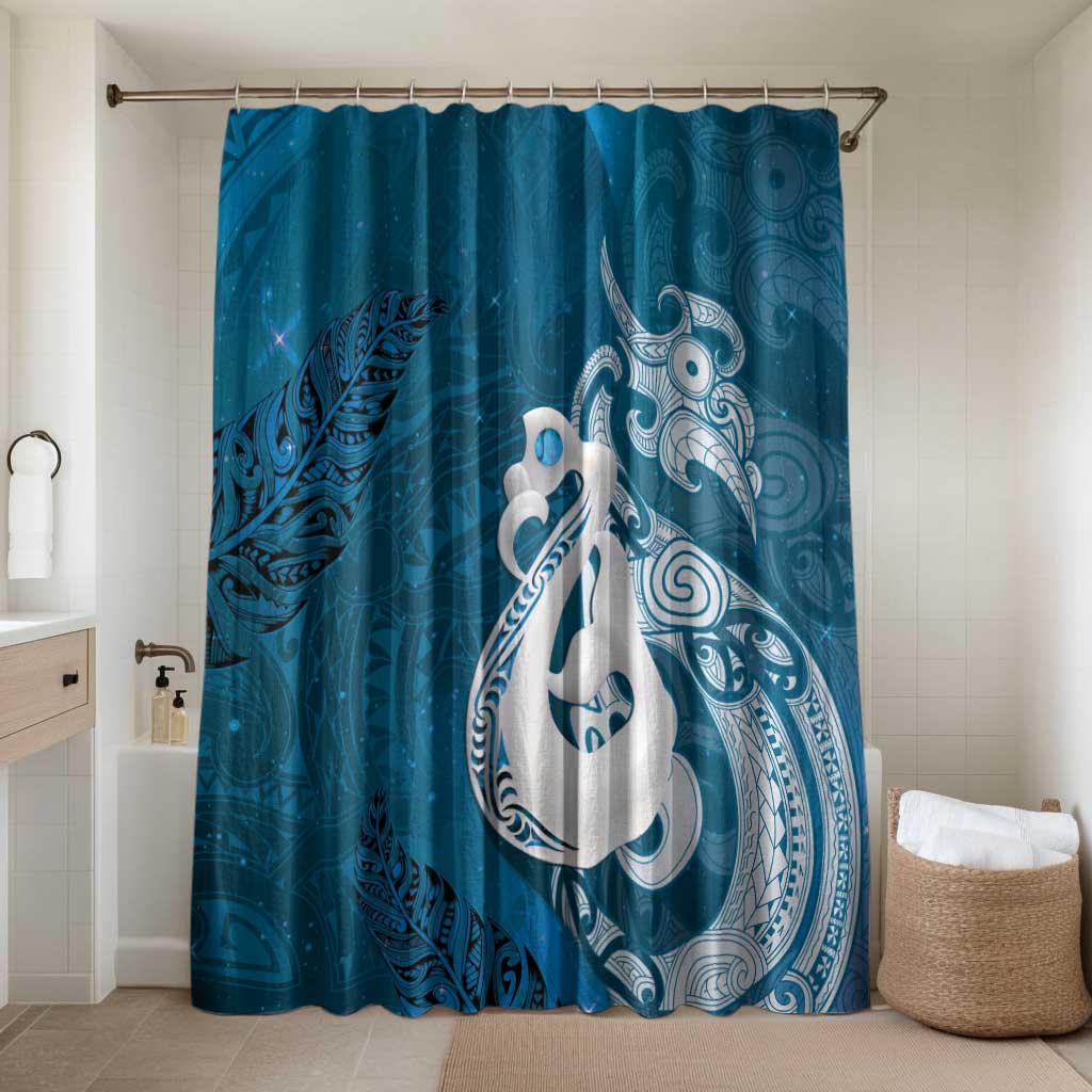 New Zealand Matariki Bathroom Set Maori Manaia Galaxy Silver Fern Blue Color LT22 Shower Curtain Only Blue - Polynesian Pride