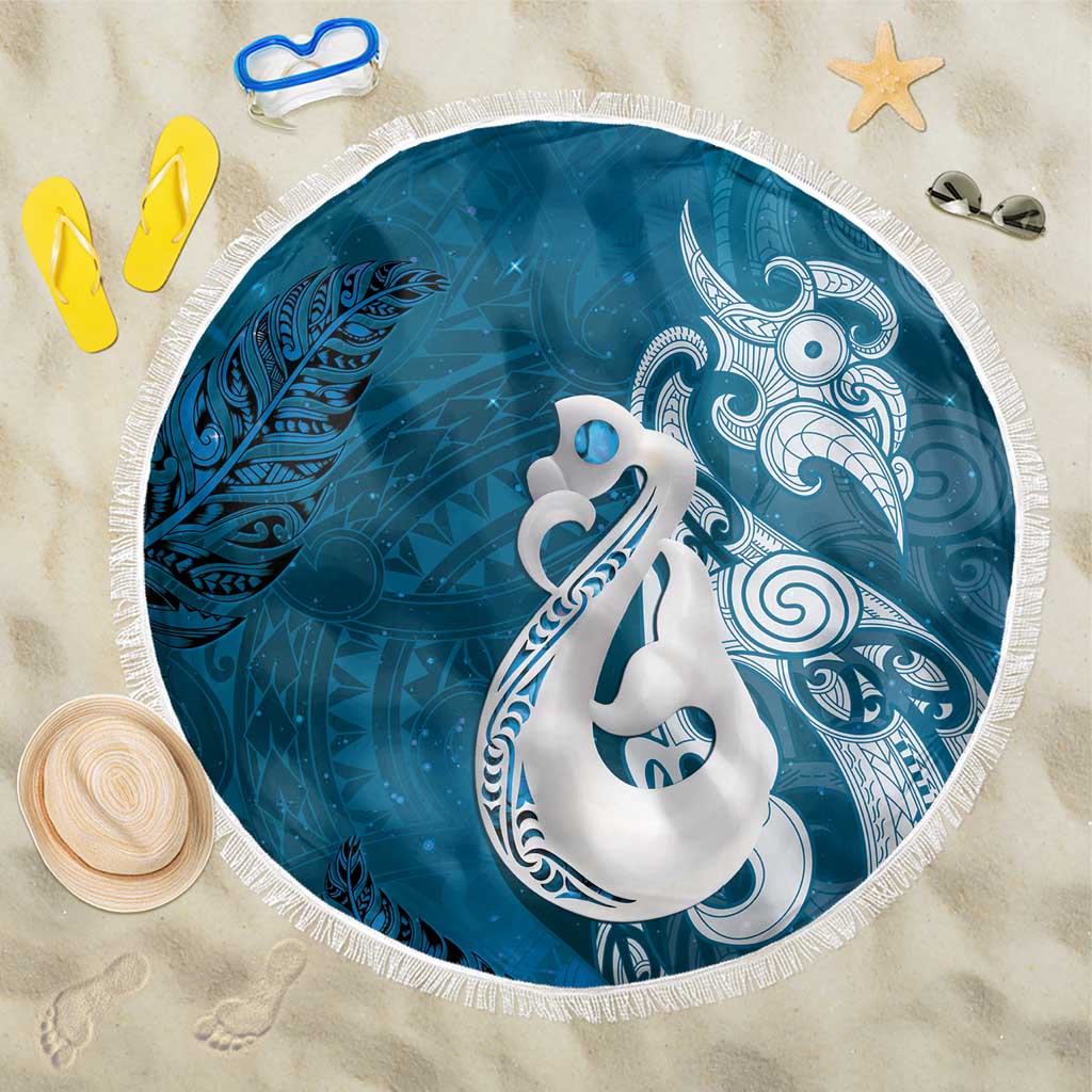 New Zealand Matariki Beach Blanket Maori Manaia Galaxy Silver Fern Blue Color LT22 One Size 150cm Blue - Polynesian Pride