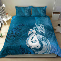 New Zealand Matariki Bedding Set Maori Manaia Galaxy Silver Fern Blue Color