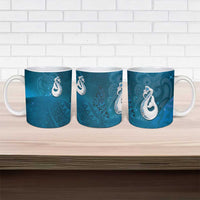 New Zealand Matariki Ceramic Mug Maori Manaia Galaxy Silver Fern Blue Color