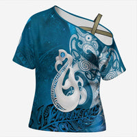 New Zealand Matariki Cross Shoulder Shirt Maori Manaia Galaxy Silver Fern Blue Color LT22 Female Blue - Polynesian Pride