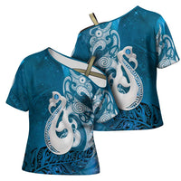 New Zealand Matariki Cross Shoulder Shirt Maori Manaia Galaxy Silver Fern Blue Color LT22 - Polynesian Pride