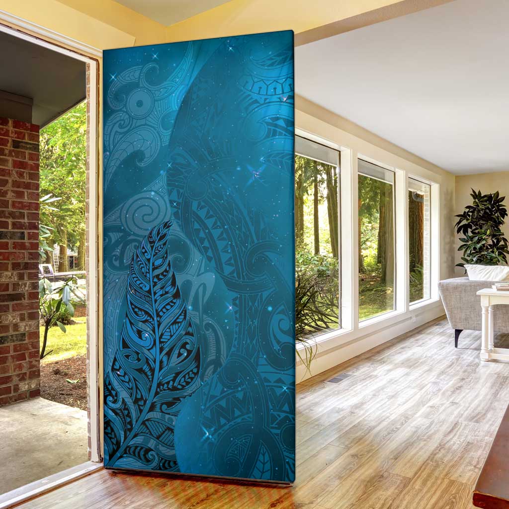 New Zealand Matariki Door Cover Maori Manaia Galaxy Silver Fern Blue Color LT22 - Polynesian Pride