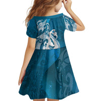 New Zealand Matariki Family Matching Long Sleeve Bodycon Dress and Hawaiian Shirt Maori Manaia Galaxy Silver Fern Blue Color LT22 - Polynesian Pride