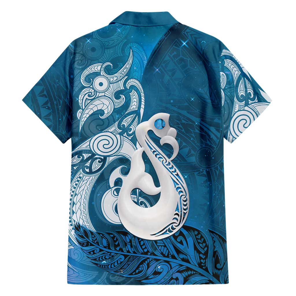 New Zealand Matariki Family Matching Long Sleeve Bodycon Dress and Hawaiian Shirt Maori Manaia Galaxy Silver Fern Blue Color LT22 - Polynesian Pride
