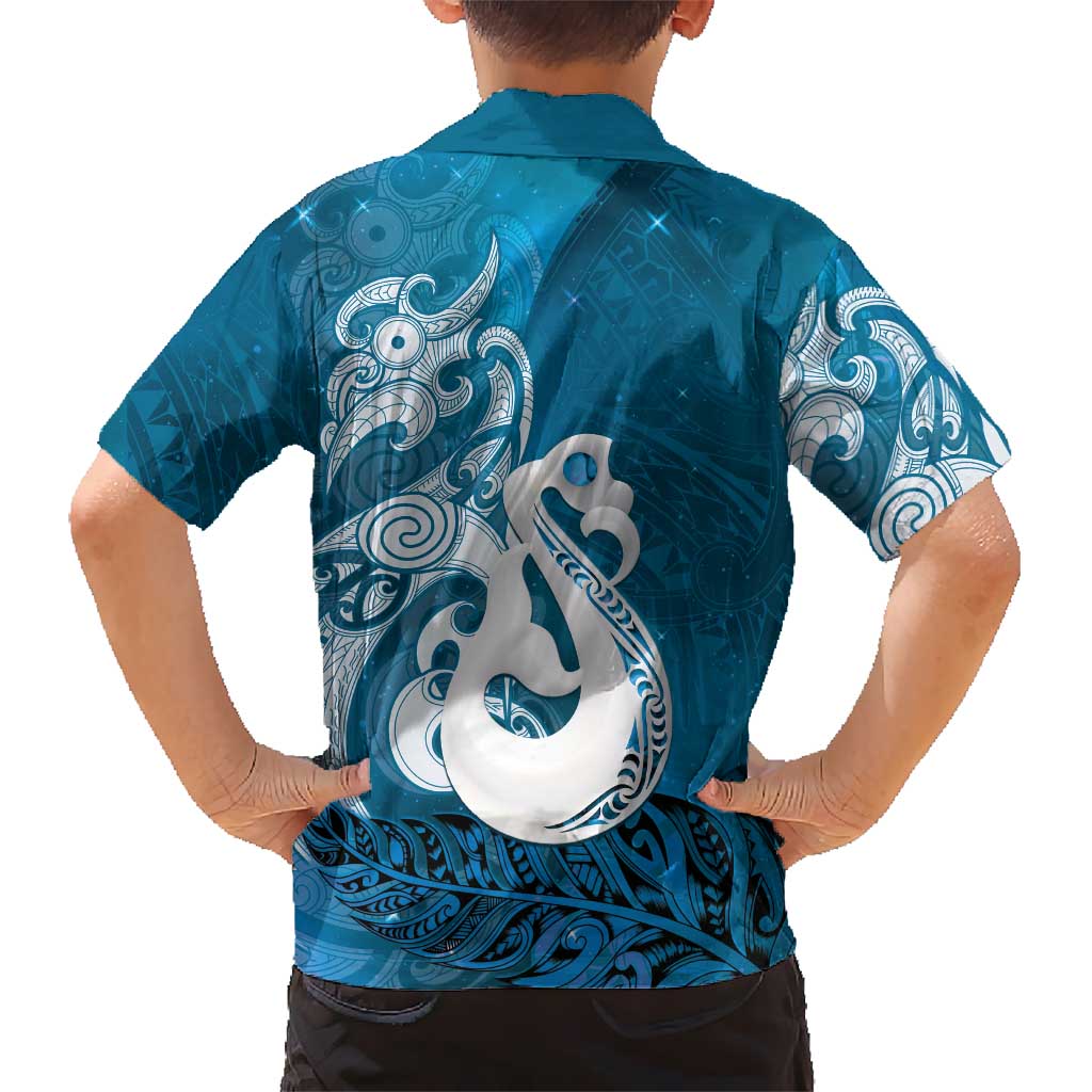 New Zealand Matariki Family Matching Off Shoulder Short Dress and Hawaiian Shirt Maori Manaia Galaxy Silver Fern Blue Color LT22 - Polynesian Pride