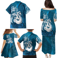 New Zealand Matariki Family Matching Puletasi and Hawaiian Shirt Maori Manaia Galaxy Silver Fern Blue Color LT22 - Polynesian Pride