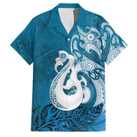 New Zealand Matariki Family Matching Puletasi and Hawaiian Shirt Maori Manaia Galaxy Silver Fern Blue Color LT22 Dad's Shirt - Short Sleeve Blue - Polynesian Pride