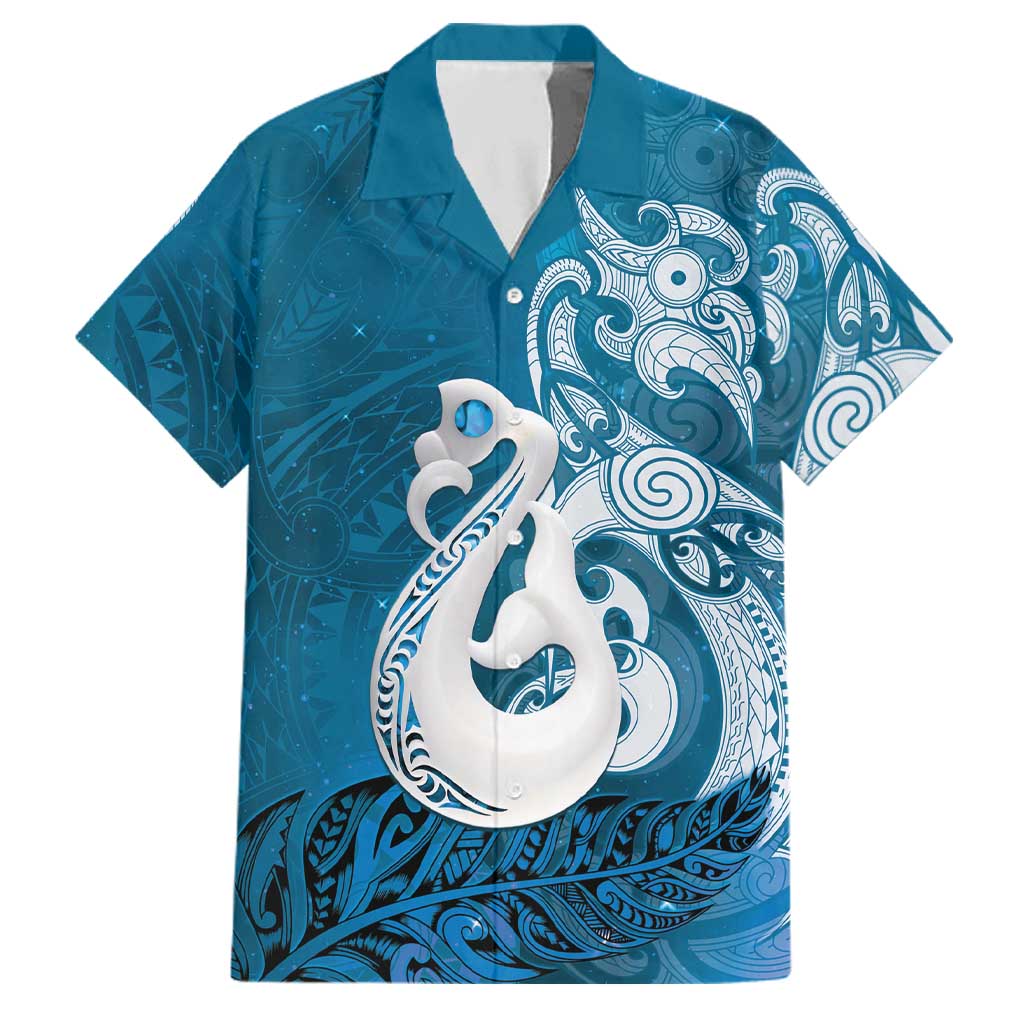 New Zealand Matariki Family Matching Short Sleeve Bodycon Dress and Hawaiian Shirt Maori Manaia Galaxy Silver Fern Blue Color LT22 Dad's Shirt - Short Sleeve Blue - Polynesian Pride