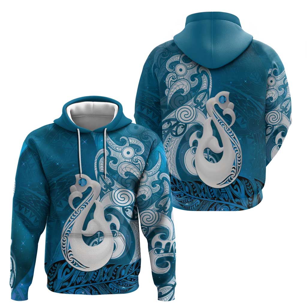 New Zealand Matariki Hoodie Maori Manaia Galaxy Silver Fern Blue Color LT22 - Polynesian Pride