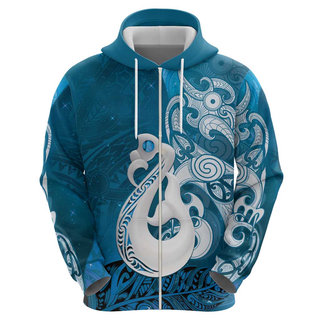 New Zealand Matariki Hoodie Maori Manaia Galaxy Silver Fern Blue Color LT22 - Polynesian Pride