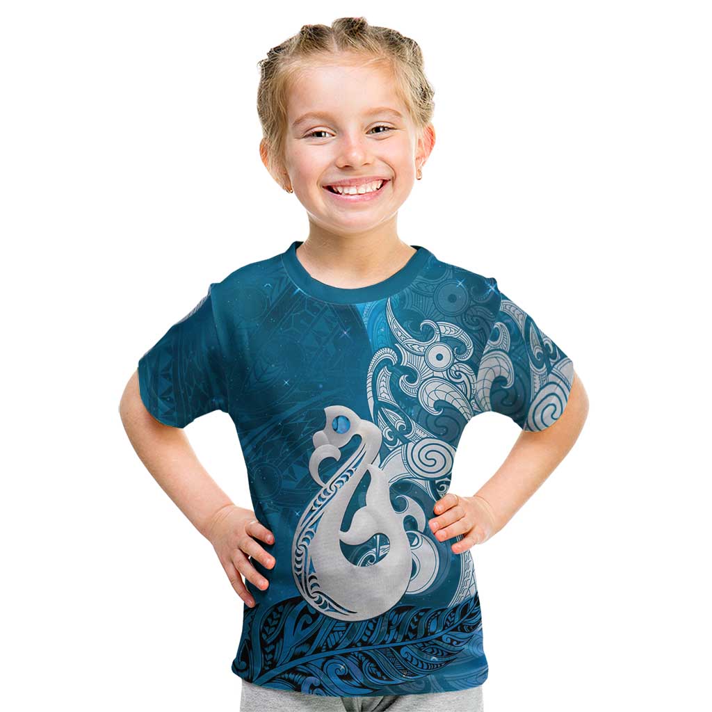 New Zealand Matariki Kid T Shirt Maori Manaia Galaxy Silver Fern Blue Color LT22 Blue - Polynesian Pride