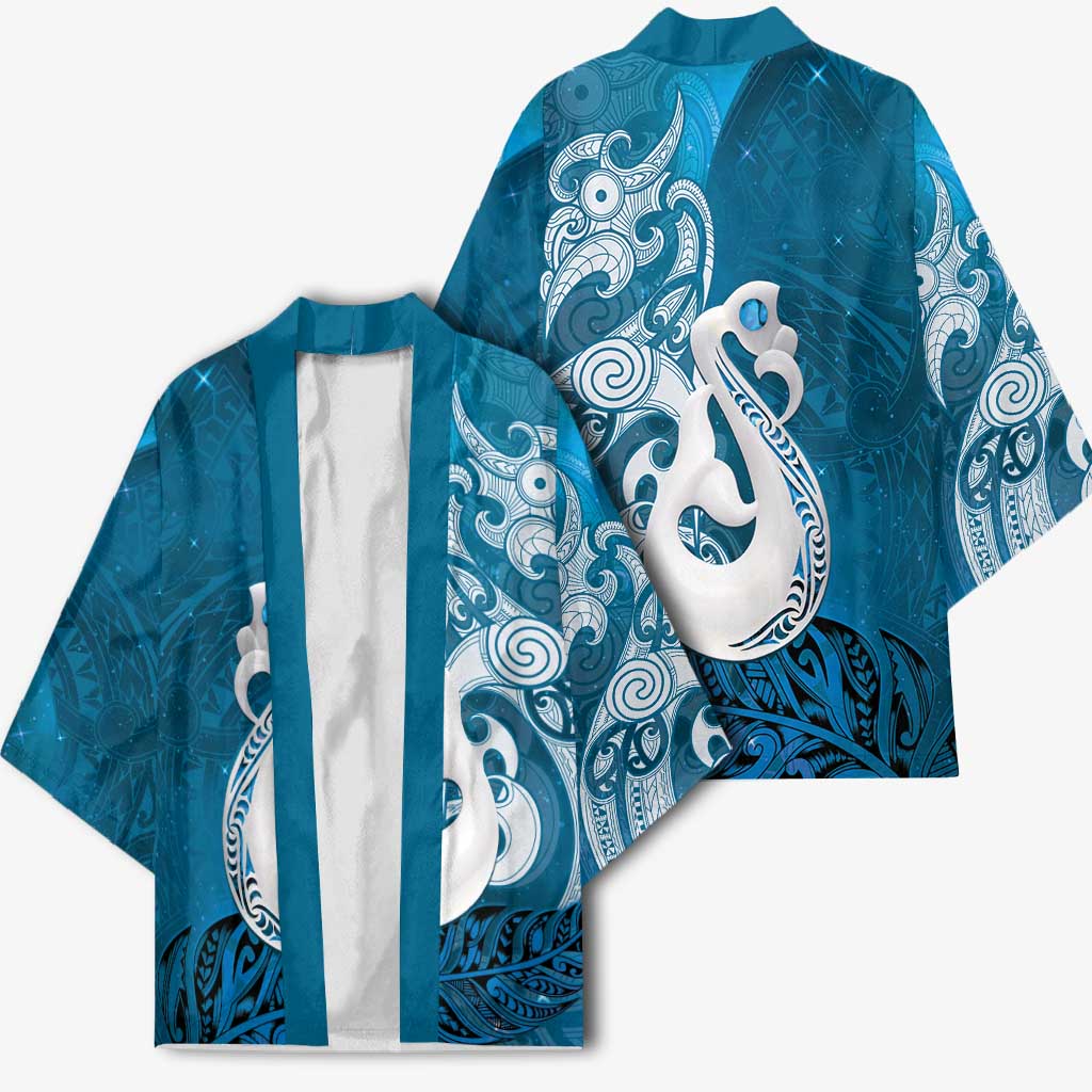 New Zealand Matariki Kimono Maori Manaia Galaxy Silver Fern Blue Color LT22 - Polynesian Pride